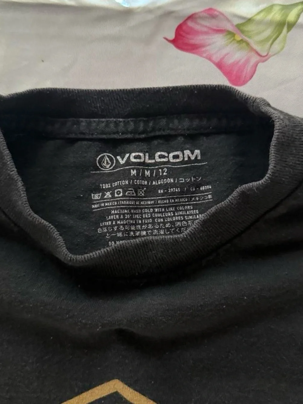Volcom Black Long Sleeve with Tan Logo Diamond Script
